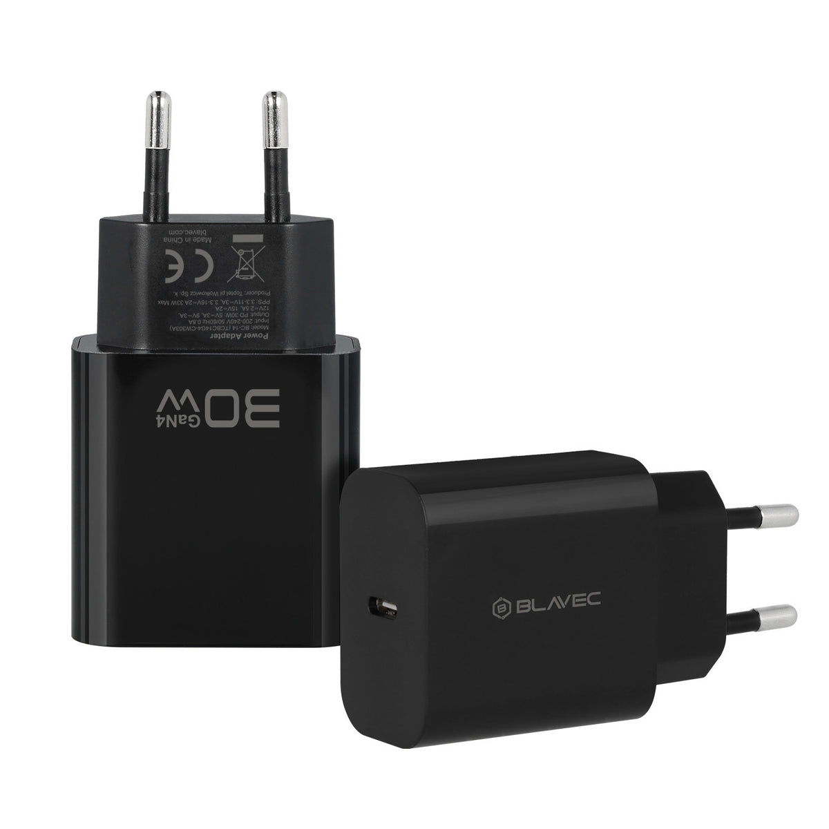 Blavec BC-14 nätadapter, 30 W, 3 A, 1 × USB-C, svart