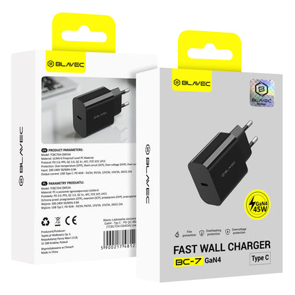 Nätverksladdare Blavec BC-7, 45W, 3A, 1 x USB-C, Svart