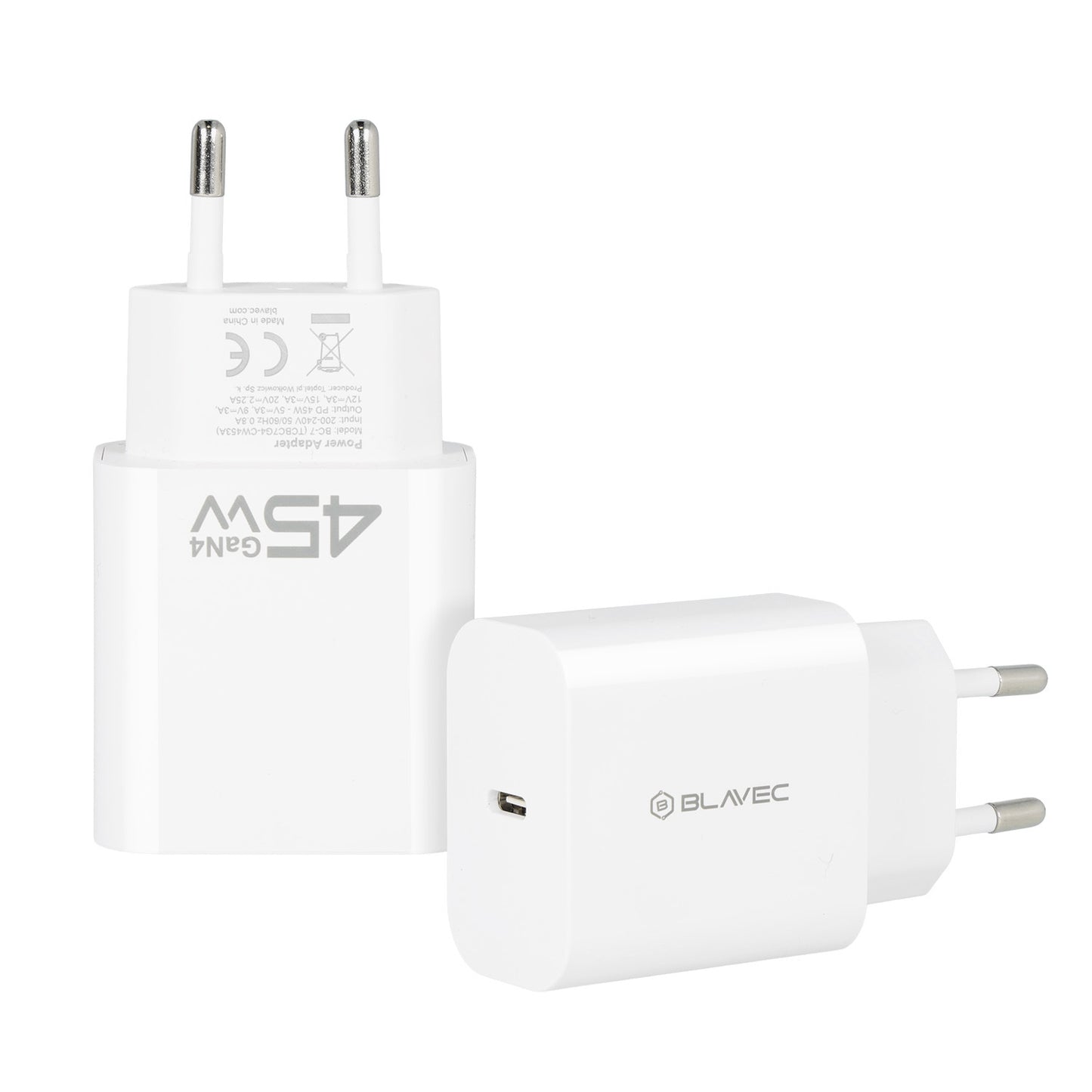 Nätadapter Blavec BC-7, 45W, 3A, 1 x USB-C, Vit
