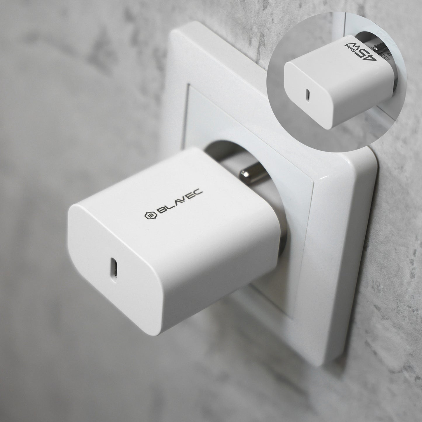 Nätadapter Blavec BC-7, 45W, 3A, 1 x USB-C, Vit