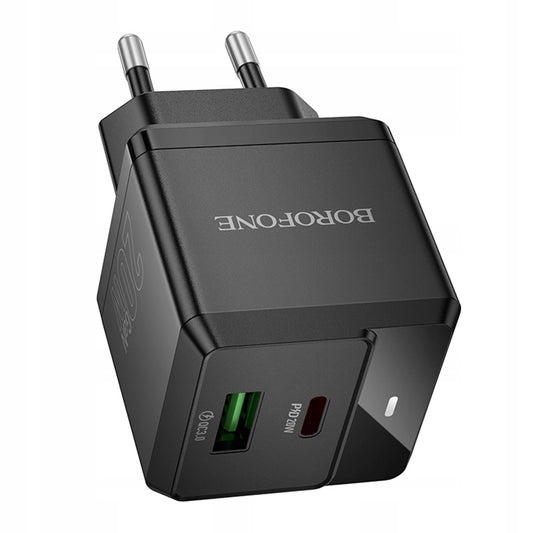 Nätverksladdare Borofone BN19 Intenso, 20W, 3A, 1 x USB-A - 1 x USB-C, Svart
