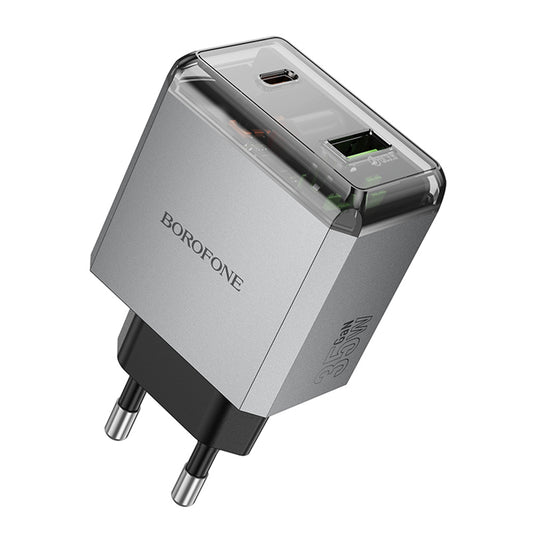 Nätverksladdare Borofone BN20 Lena, 35W, 3A, 1 x USB-A - 1 x USB-C, Grå