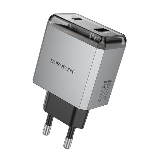 Nätverksladdare Borofone BN20 Lena, 35W, 3A, 1 x USB-A - 1 x USB-C, Grå