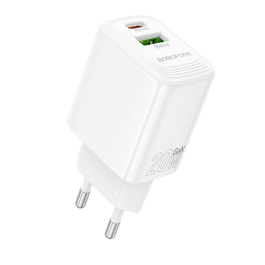Nätverksladdare Borofone BN27 Fuente, 20W, 3A, 1 x USB-A - 1 x USB-C, Vit