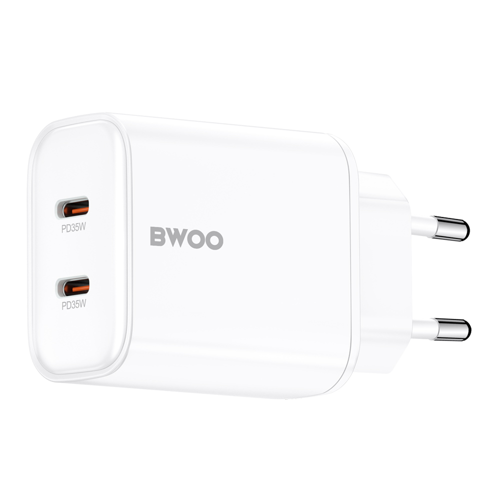 Nätadapter BWOO CDA206, 35W, 3A, 2 x USB-C, Vit