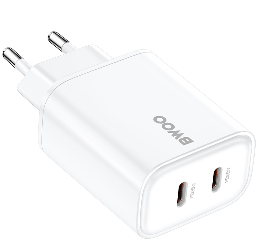 Nätadapter BWOO CDA206, 35W, 3A, 2 x USB-C, Vit