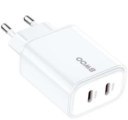 Nätadapter BWOO CDA206, 35W, 3A, 2 x USB-C, Vit