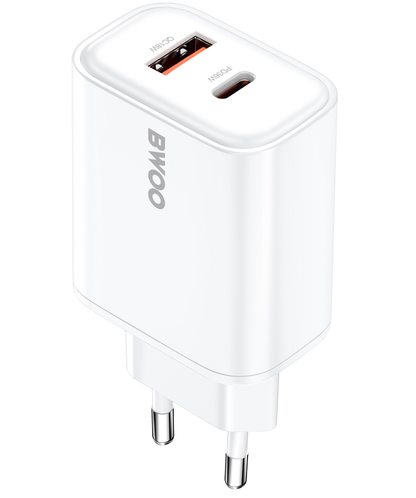 Nätverksladdare BWOO CDA207, 36W, 3A, 1 x USB-A - 1 x USB-C, Vit