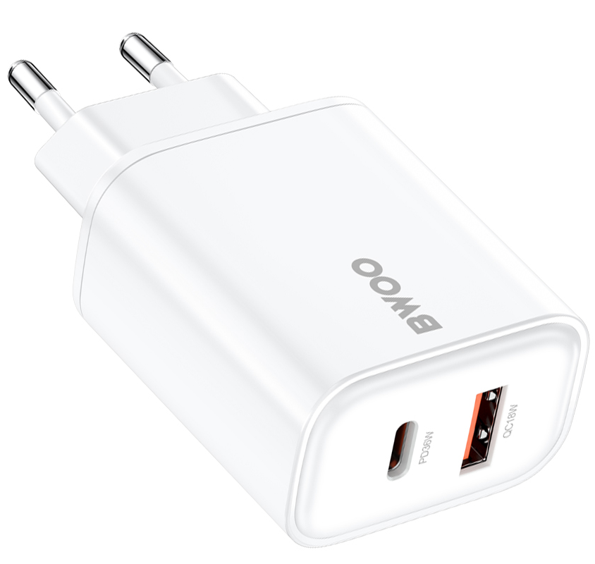 Nätverksladdare BWOO CDA207, 36W, 3A, 1 x USB-A - 1 x USB-C, Vit
