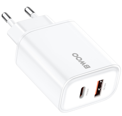 Nätverksladdare BWOO CDA207, 36W, 3A, 1 x USB-A - 1 x USB-C, Vit
