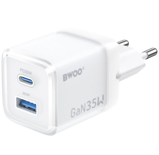 Nätverksladdare BWOO CDA222, 35W, 3A, 1 x USB-A - 1 x USB-C, Vit