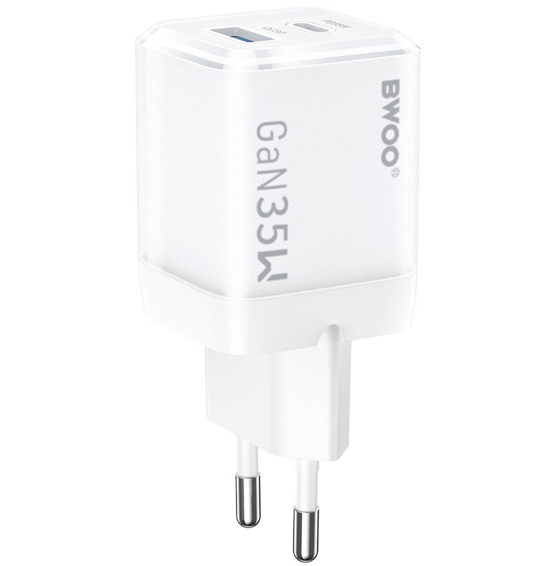 BWOO CDA222 Network Charger, 35W, 3A, 1 x USB-A - 1 x USB-C, White