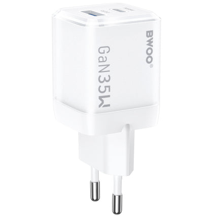 BWOO CDA222 Network Charger, 35W, 3A, 1 x USB-A - 1 x USB-C, White