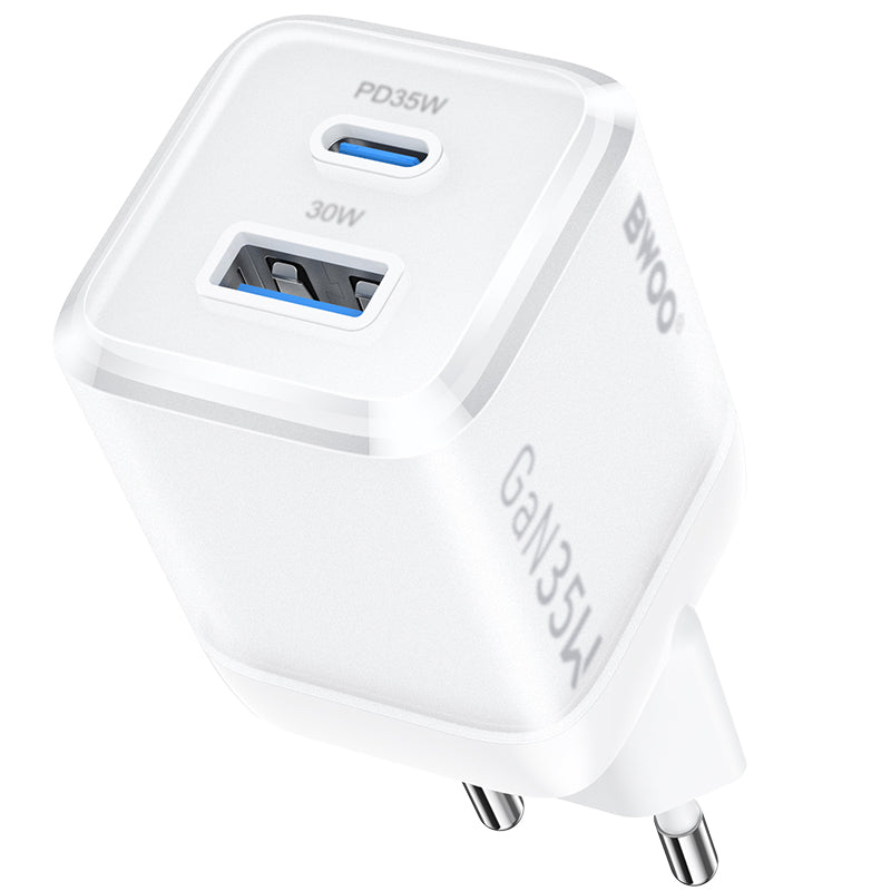 BWOO CDA222 Network Charger, 35W, 3A, 1 x USB-A - 1 x USB-C, White