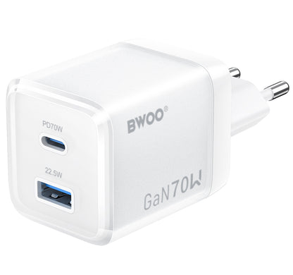 Nätverksladdare BWOO CDA224, 70W, 3.25A, 1 x USB-A - 1 x USB-C, Vit