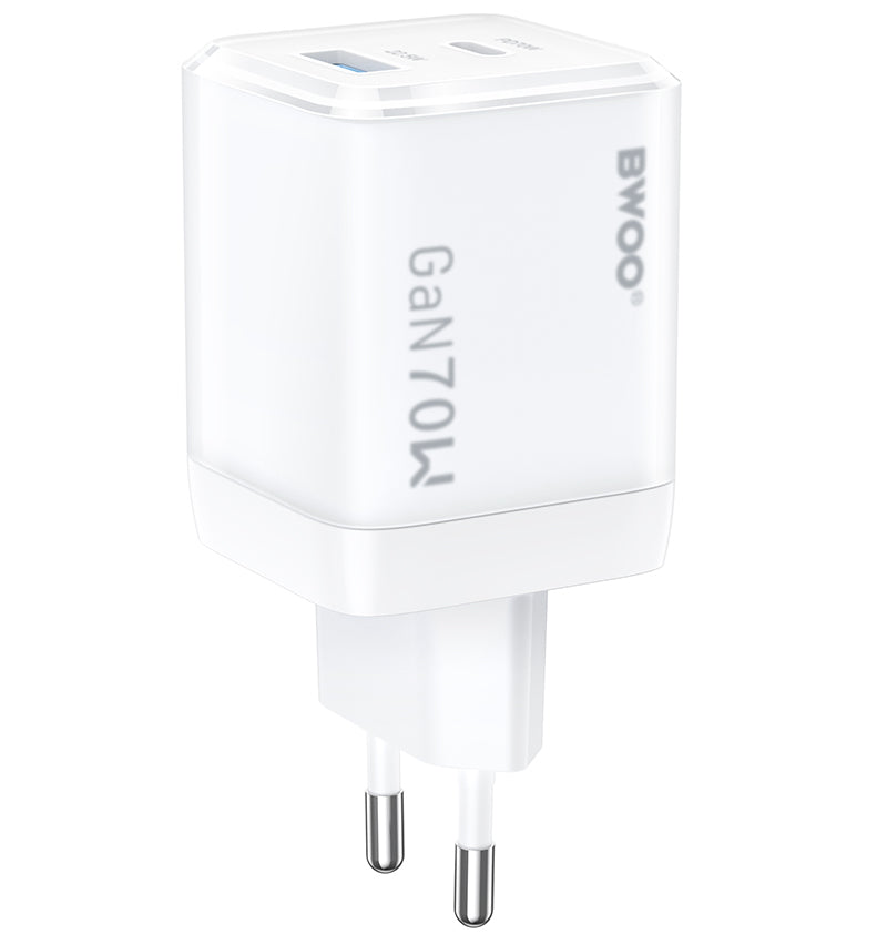 Nätverksladdare BWOO CDA224, 70W, 3.25A, 1 x USB-A - 1 x USB-C, Vit