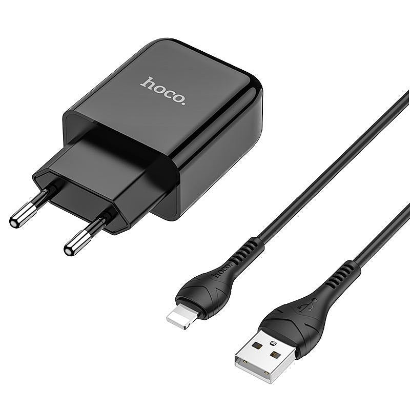 Nätverksladdare med Lightning-kabel HOCO N2, 10W, 2A, 1 x USB-A, Svart