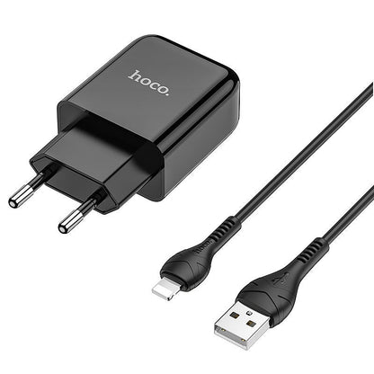Nätverksladdare med Lightning-kabel HOCO N2, 10W, 2A, 1 x USB-A, Svart
