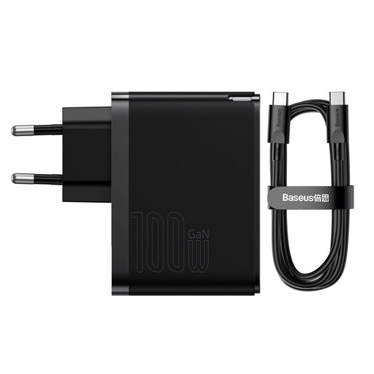Nätverksladdare med USB-C-kabel Baseus GaN5 Pro, 100W, 3A, 1 x USB-A - 1 x USB-C, Svart CCGP090201