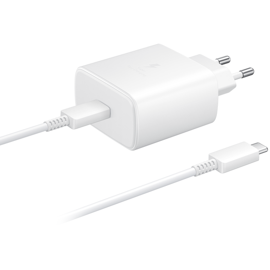 Samsung EP-TA845 + DW76767JWE USB-C-kabel Nätverksladdare, 45W, 4,05A, 1 x USB-C, Vit GP-PTU020SOFWQ