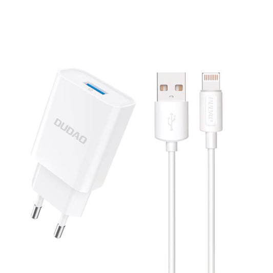 Nätverksladdare med Lightning-kabel Dudao A4EU, 10W, 2.1A, 1 x USB-A, Vit