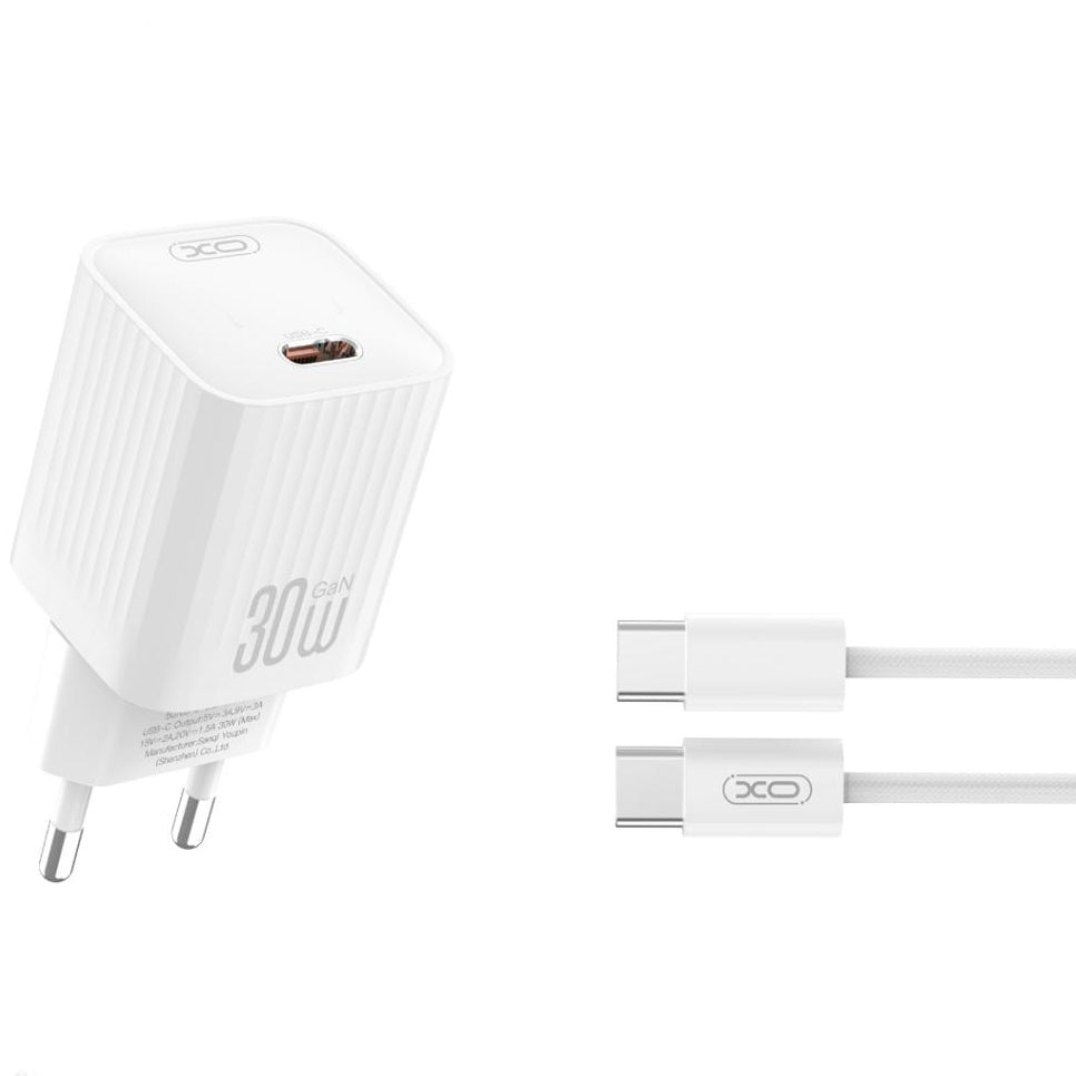 Nätverksladdare med USB-C-kabel XO Design L148, 30W, 3A, 1 x USB-C, Vit