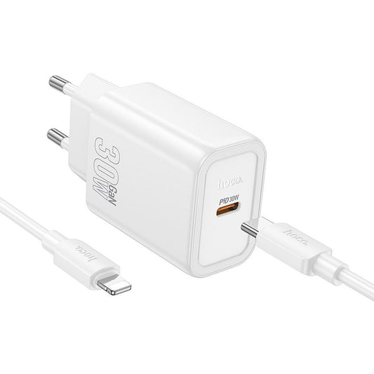 Nätverksladdare med Lightning-kabel HOCO N62, 30W, 3A, 1 x USB-C, Vit