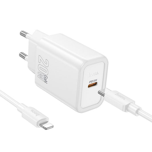 Nätverksladdare med Lightning-kabel HOCO N60, 20W, 3A, 1 x USB-C, Vit