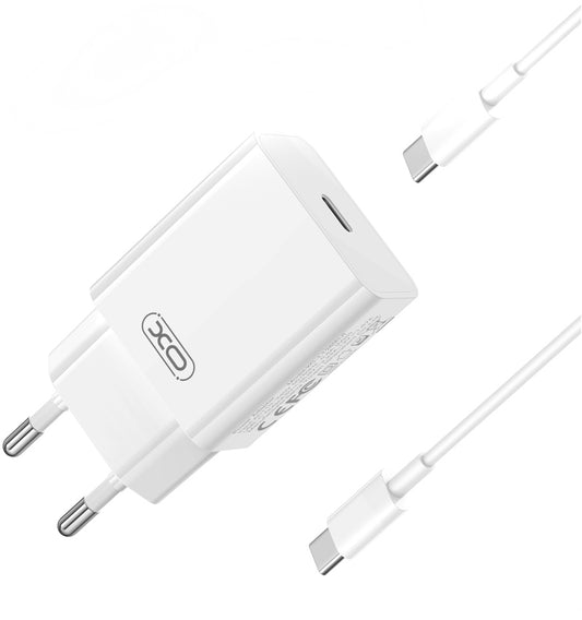 Nätverksladdare med USB-C-kabel XO Design L126, 20W, 3A, 1 x USB-C, Vit