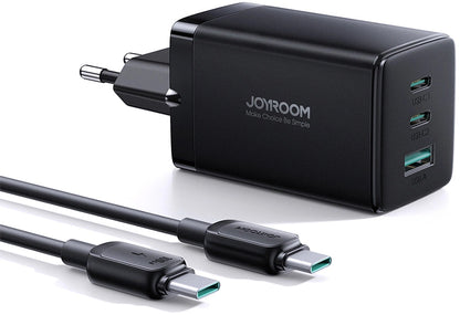 Nätverksladdare med USB-C-kabel Joyroom TCG01, 65W, 3.25A, 1 x USB-A - 2 x USB-C, Svart