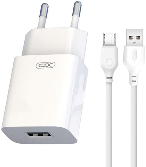 Nätverksladdare med microUSB-kabel XO Design L99, 12W, 2.4A, 1 x USB-A, Vit
