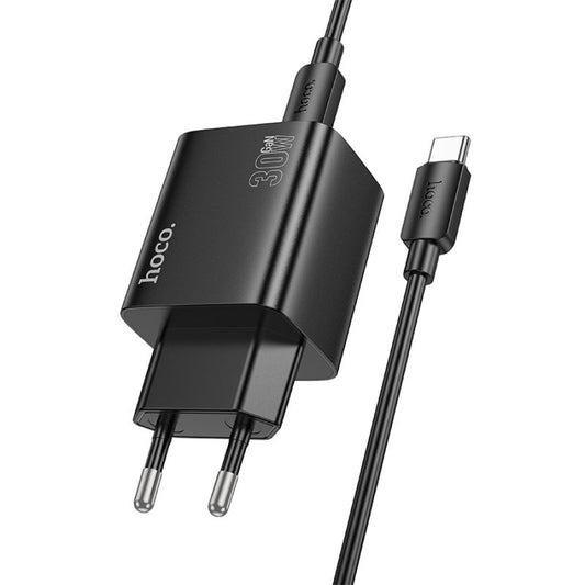 Nätverksladdare med USB-C-kabel HOCO N56, 30W, 3A, 2 x USB-A - 2 x USB-C, Svart