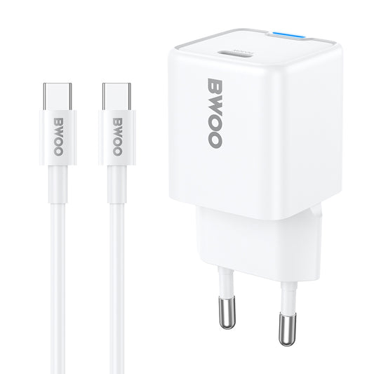 Nätverksladdare med USB-C-kabel BWOO CDA211, 30W, 3A, 1 x USB-C, Vit