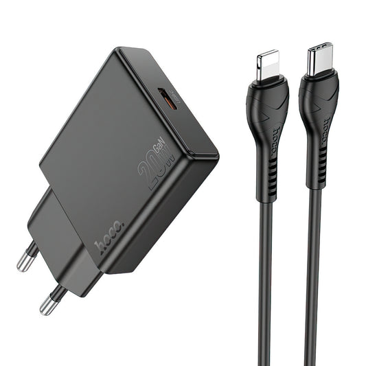Nätverksladdare med Lightning-kabel HOCO N37, 30W, 3A, 1 x USB-C, Svart