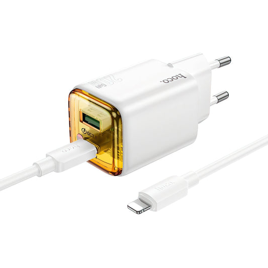 Nätverksladdare med Lightning-kabel HOCO N52, 20W, 3A, 1 x USB-A - 1 x USB-C, Vit