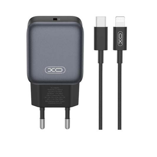 Nätverksladdare med Lightning-kabel XO Design L155, 30W, 3A, 1 x USB-C, Svart