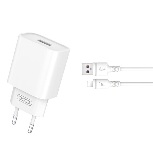 Nätverksladdare med Lightning-kabel XO Design CE02D, 18W, 3A, 1 x USB-A, Vit