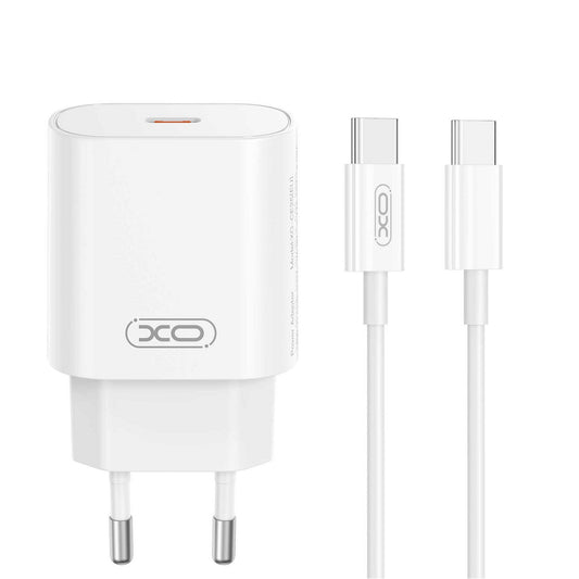 Nätverksladdare med USB-C-kabel XO Design CE25, 25W, 3A, 1 x USB-C, Vit