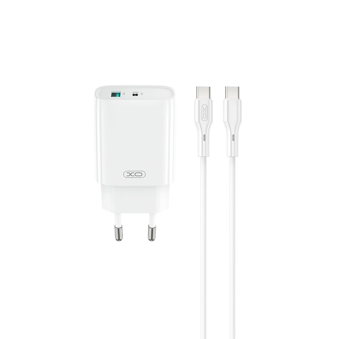 Nätverksladdare med USB-C-kabel XO Design CE29, 20W, 3A, 1 x USB-A - 1 x USB-C, Vit