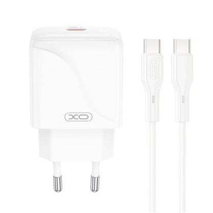 Nätverksladdare med USB-C-kabel XO Design L141, 20W, 3A, 1 x USB-C, Vit