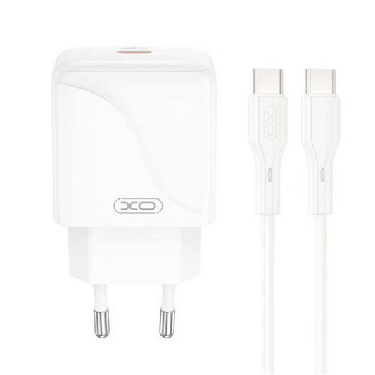 Nätverksladdare med USB-C-kabel XO Design L141, 20W, 3A, 1 x USB-C, Vit