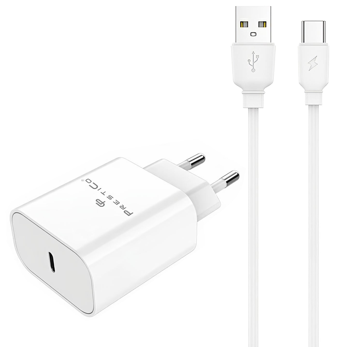 Nätverksladdare med USB-C-kabel Prestico F15S-C, 30W, 3A, 1 x USB-C, Vit