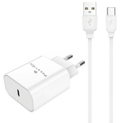 Nätverksladdare med USB-C-kabel Prestico F15S-C, 30W, 3A, 1 x USB-C, Vit