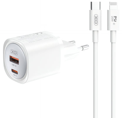 Nätverksladdare med Lightning-kabel XO Design CE21, 30W, 3A, 1 x USB-A - 1 x USB-C, Vit