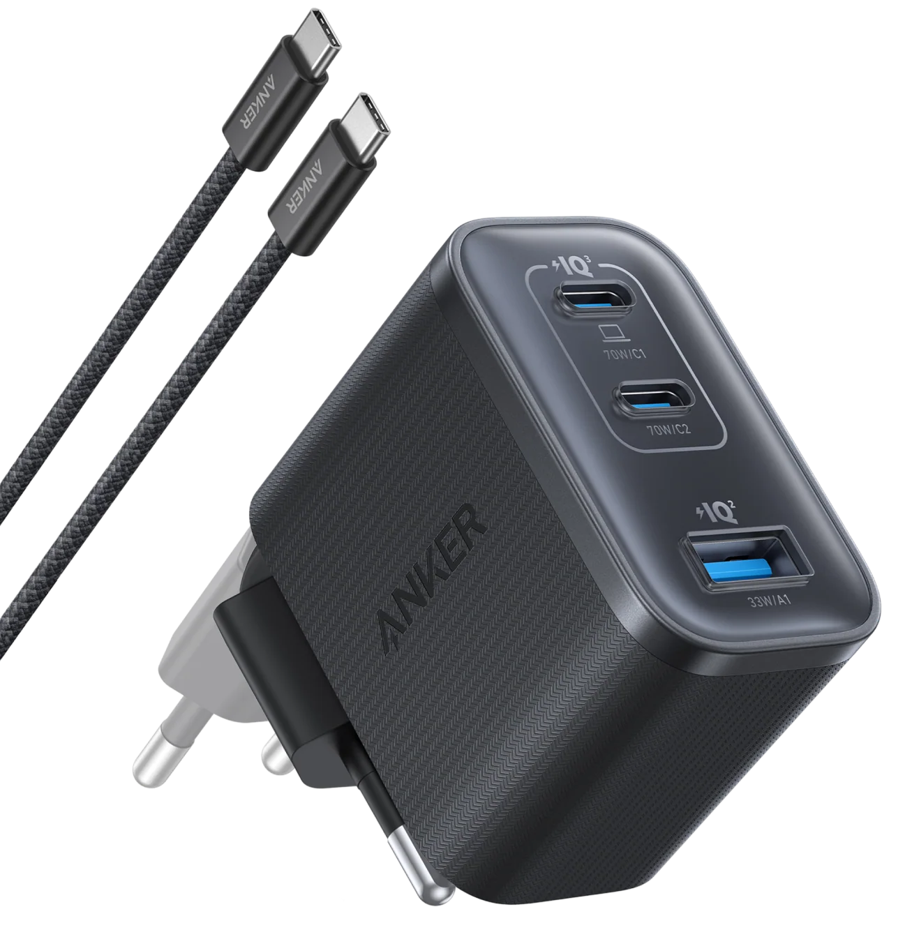 Nätverksladdare med USB-C-kabel Anker Nano, 70W, 3.5A, 1 x USB-A - 2 x USB-C, Grå B121A311