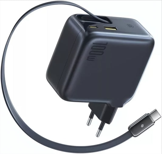 Nätverksladdare med USB-C-kabel Baseus EnerCore CJ11, 100W, 1 x USB-A - 2 x USB-C, Svart E0120M00