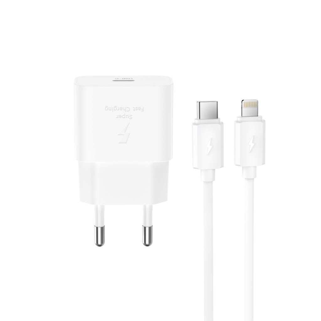 Nätadapter med Lightning-kabel XO Design L167, 25W, 3A, 1 x USB-C, Vit