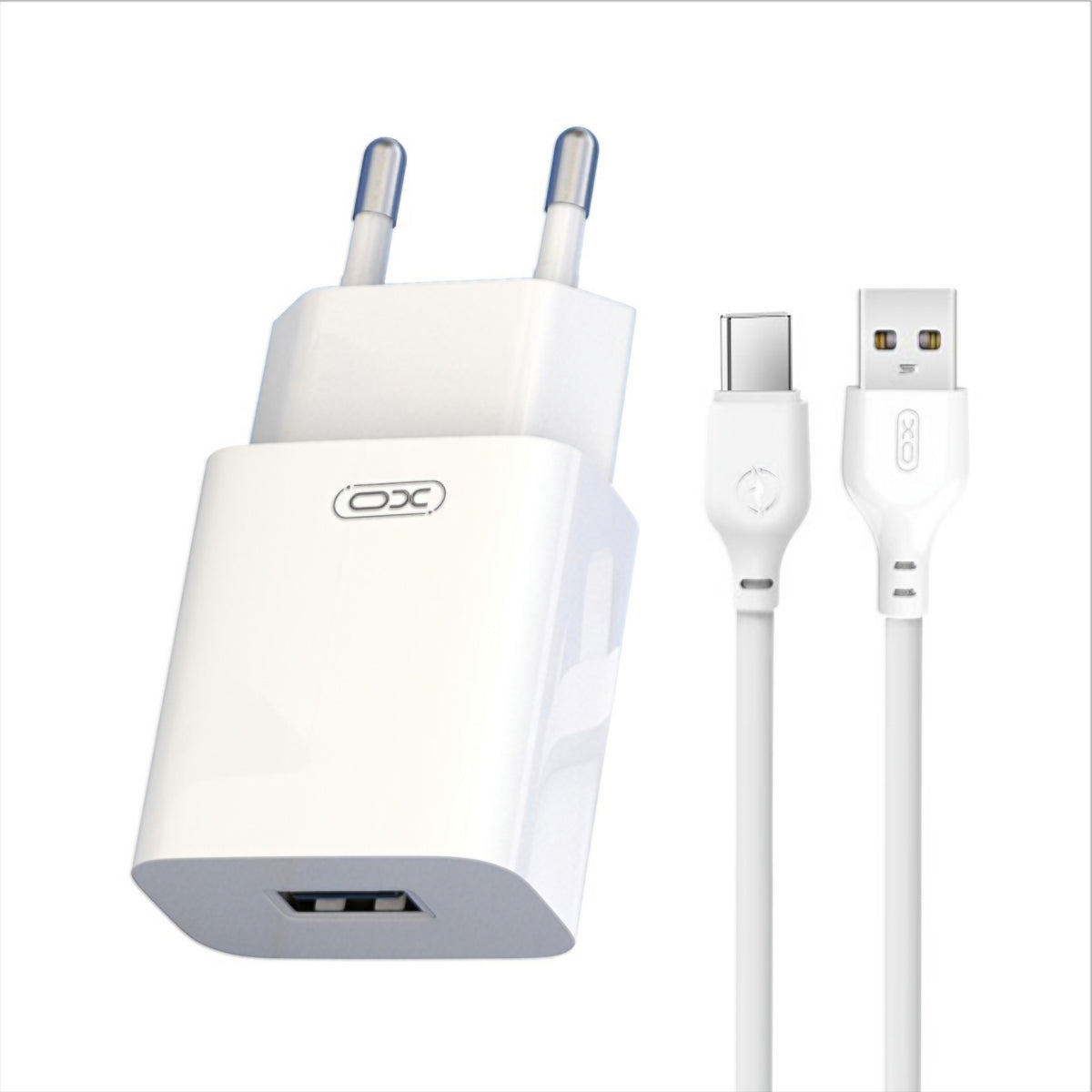 Nätadapter med USB-C-kabel XO Design L99, 12W, 2.4A, 1 x USB-A, Vit