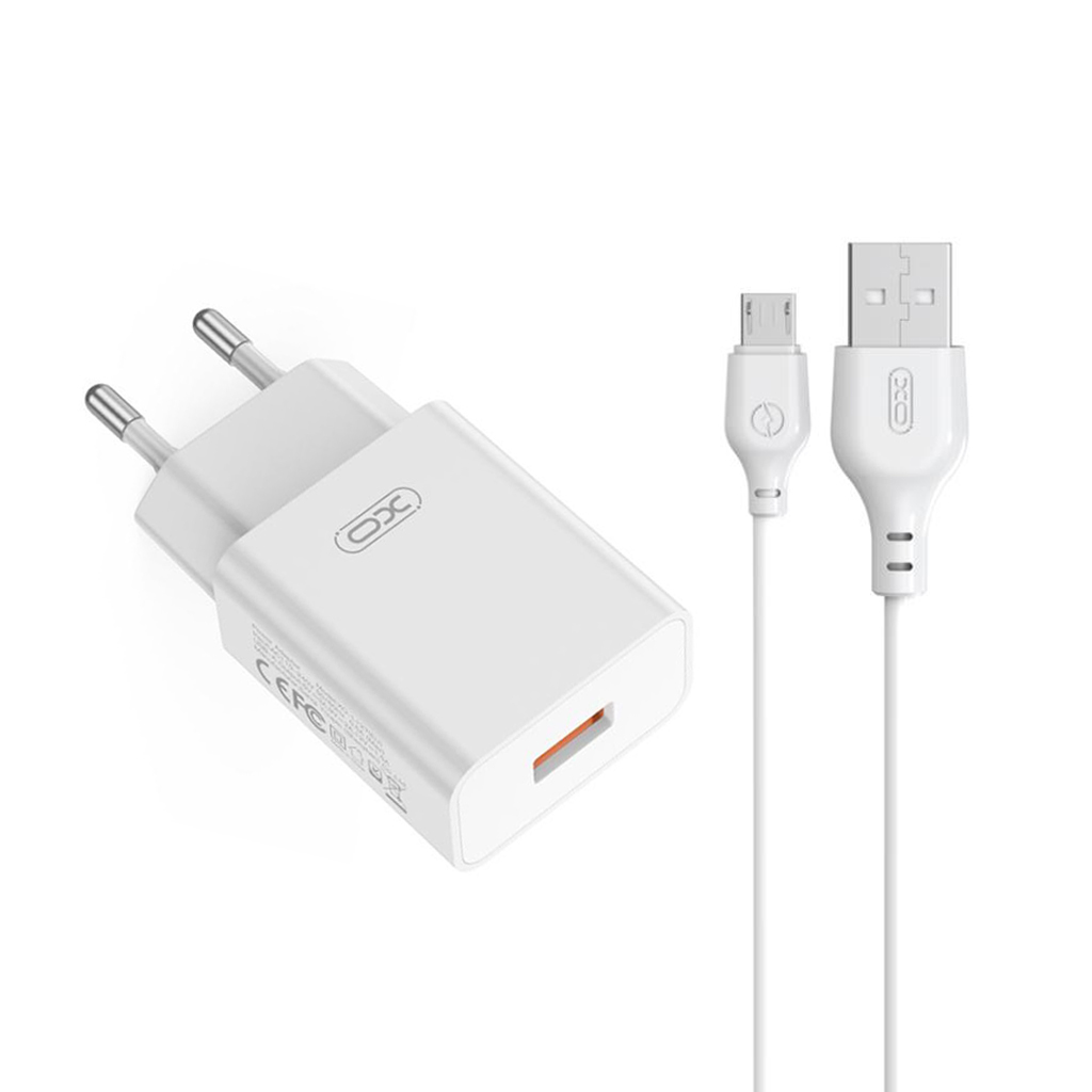Nätadapter med microUSB-kabel XO Design L127, 18W, 3A, 1 x USB-A, Vit