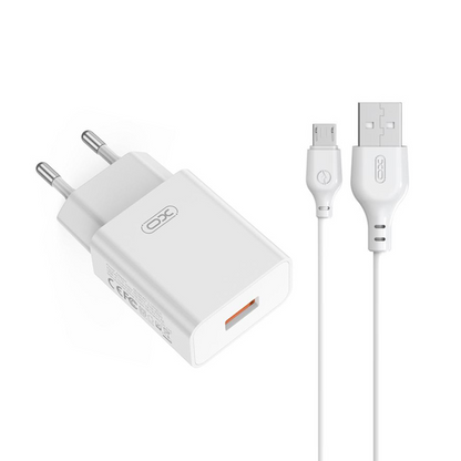 Nätadapter med microUSB-kabel XO Design L127, 18W, 3A, 1 x USB-A, Vit